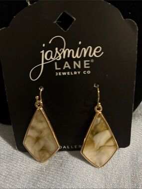 Jasmine Gold-Tone Olive Marble Teardrop Earrings